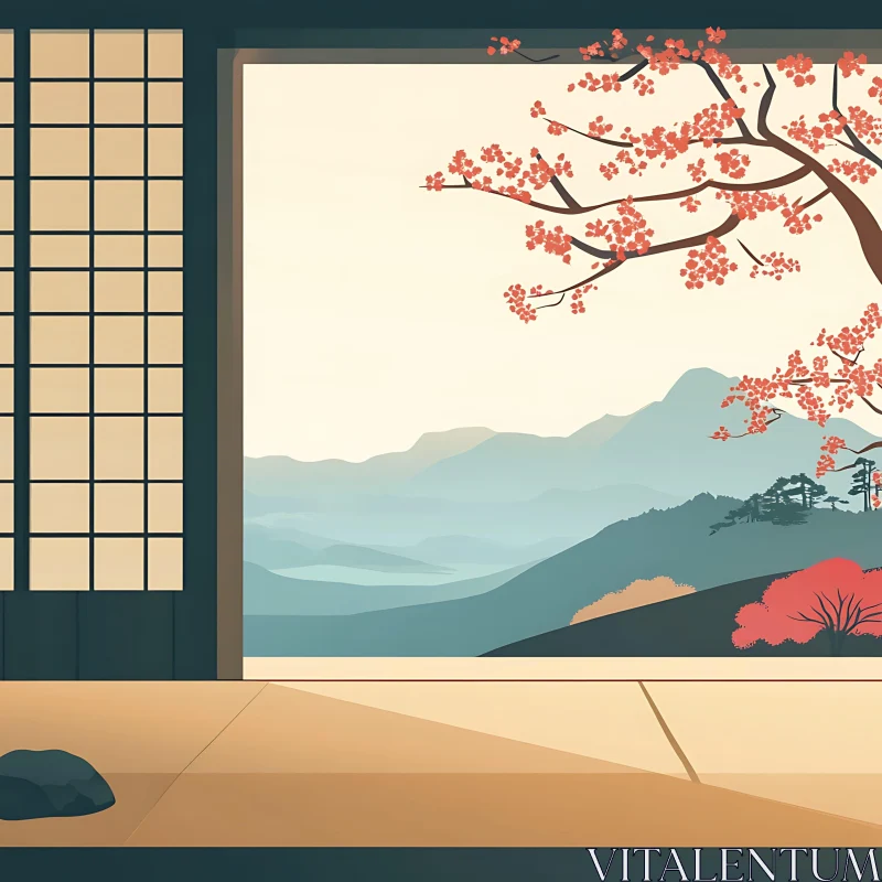 AI ART Japanese Window to a Mountain Spring