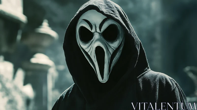 AI ART Mysterious Hooded Figure with Ghostface Mask