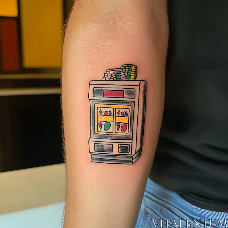 Colorful Slot Machine Arm Tattoo AI Image