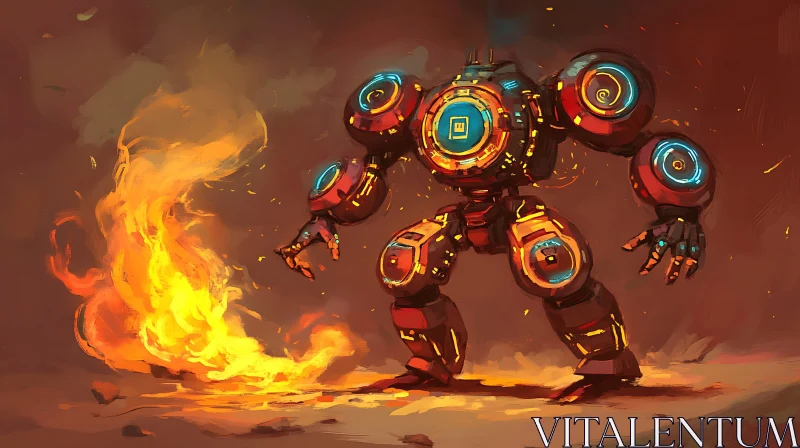 Robot in Flames Artwork AI Image