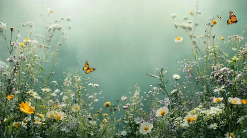 Butterflies in a Floral Landscape