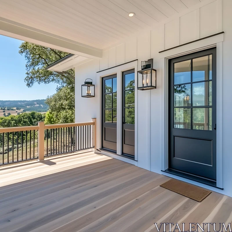 Stylish House Balcony with Black Door Frames AI Image