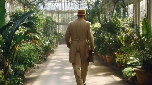 Man Walking in Botanical Garden