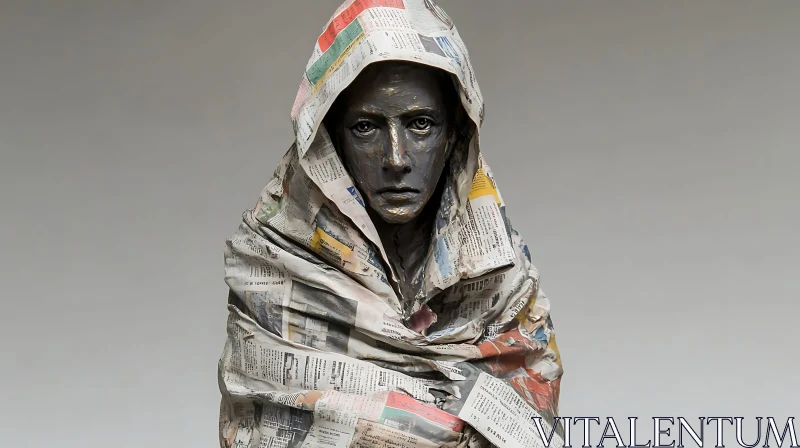 Contemporary Art: Hooded Figure in Newspaper Cloak AI Image