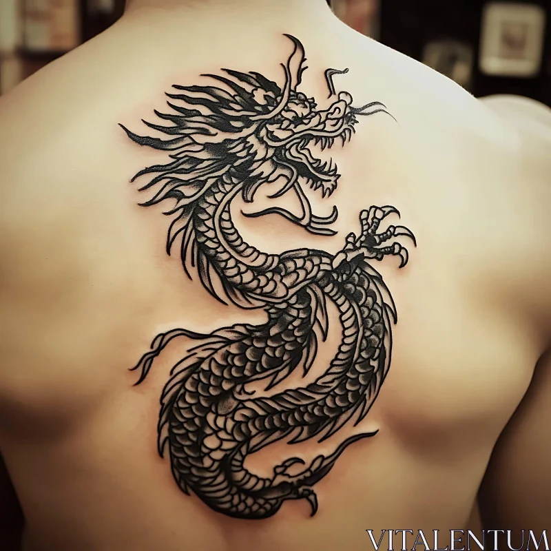 Detailed Dragon Tattoo on Upper Back AI Image