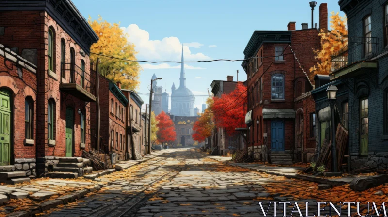 AI ART Autumn-Colored City Street in Cartoonish Realism and Manapunk Style