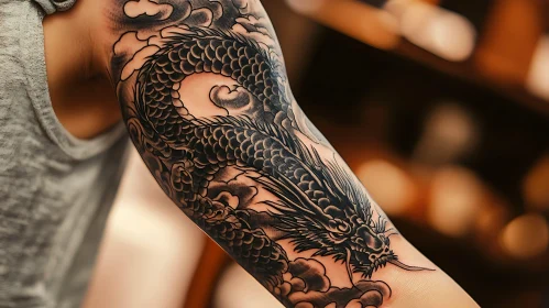 Intricate Black Ink Dragon Tattoo