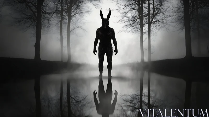 AI ART Dark Figure with Rabbit Ears Reflection