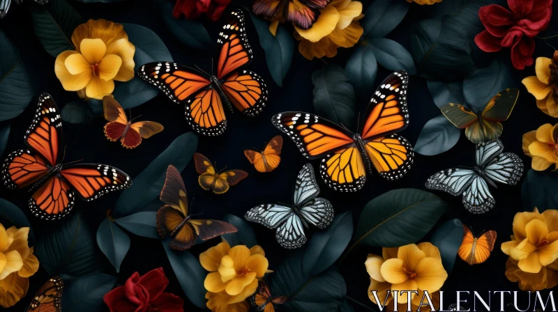 Butterflies on Dark Background Wallpaper AI Image