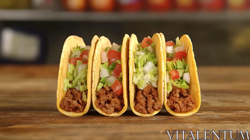 Fresh Beef Tacos on Wooden Surface AI Image