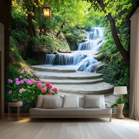 Lush Waterfall Backdrop in Interior