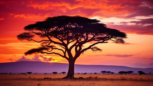 Captivating Sunset Image: Tree in African Savannah - Spectacular Backdrops