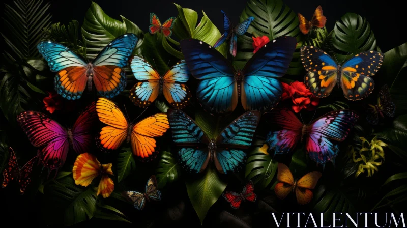 Colorful Butterflies Amidst Nature's Darkness AI Image