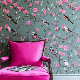 Floral Wallpaper with Pink Accent Chair