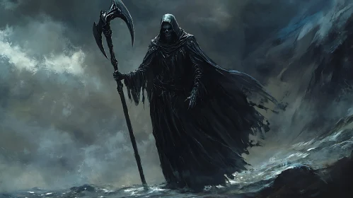 Dark Cloaked Figure with Scythe Art