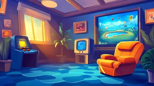 Retro Interior with Arcade and TV