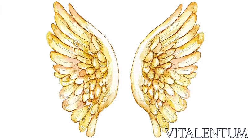 AI ART Watercolor Golden Wings Illustration