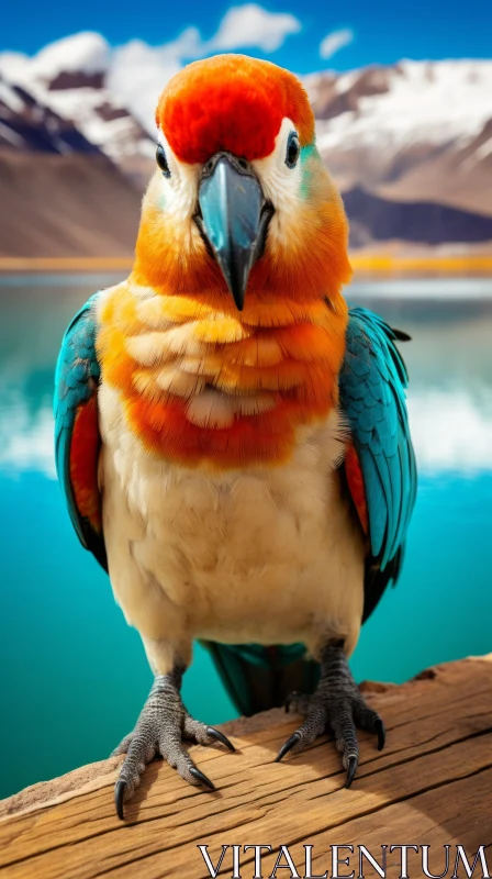 Exquisite Parrot Artwork: Vibrant Colors and Serene Setting AI Image