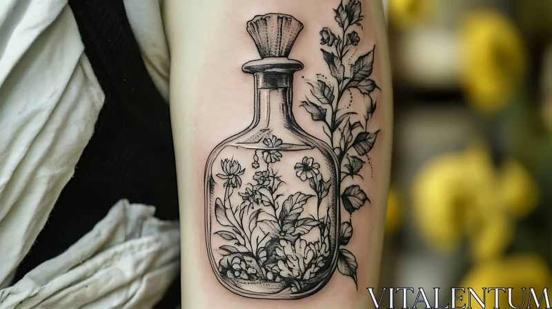 Floral Glass Bottle Tattoo AI Image