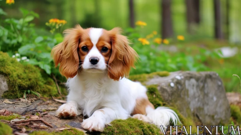 King Charles Spaniel Amidst Tranquil Nature - A Woodland Symphony AI Image