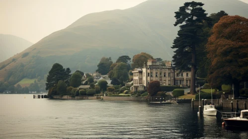 Serene Lake surrounded by Haunting Houses and Scottish Landscapes
