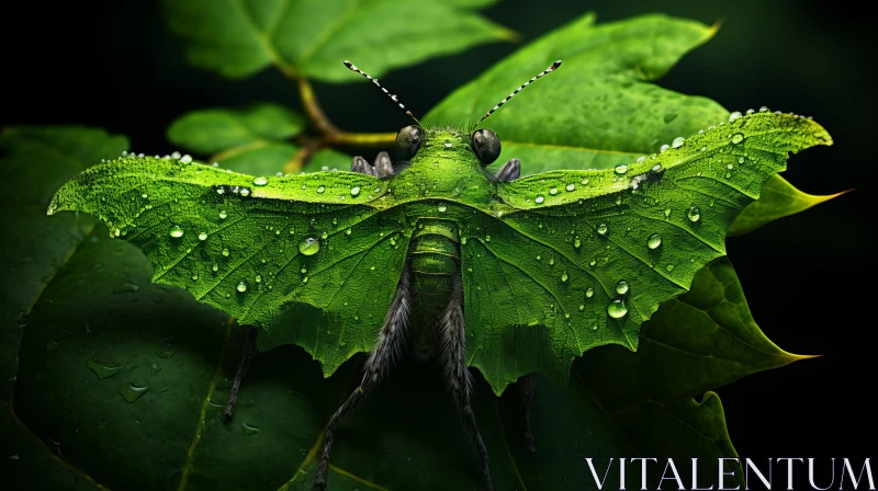 Surreal Green Moth on Leaf - Humorous and Detailed Imagery AI Image