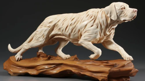 Wooden Dog Sculpture with Flowing Textures