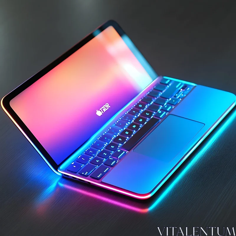 Glowing Laptop with Neon Lights AI Image