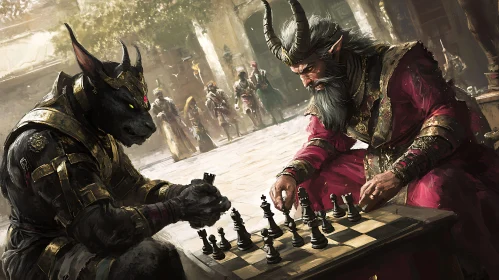 Fantasy Chess Game with Demon and Canine