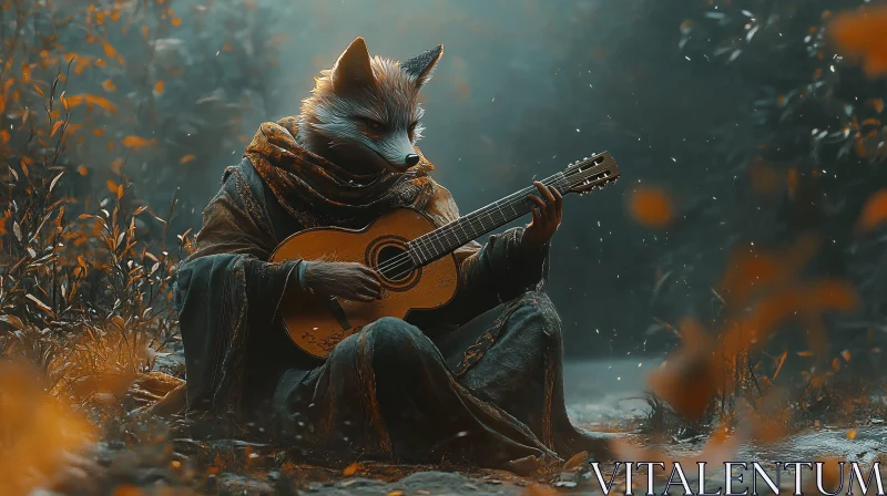 AI ART Fox Playing Guitar in Nature