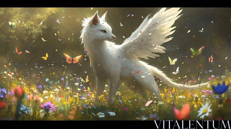 AI ART Fox with Wings in Flower Field