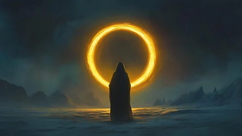 Cloaked Figure Before Glowing Circle