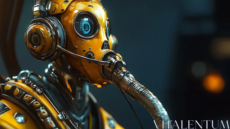 Futuristic Cyborg with Illuminated Eyes and Detailed Components AI Image