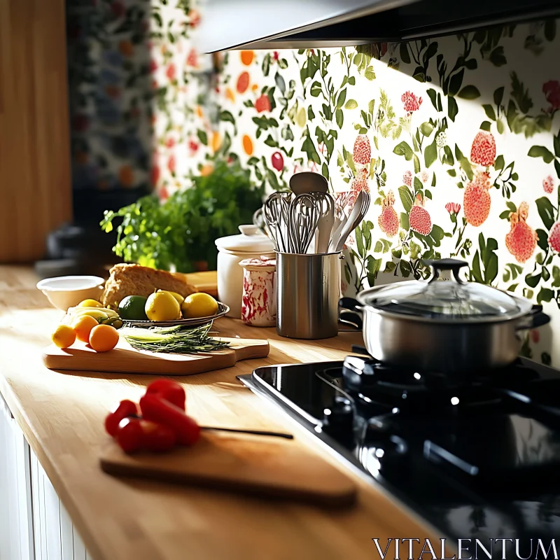 Culinary Still Life in a Bright Kitchen AI Image