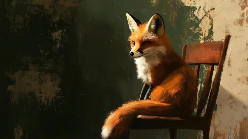 Fox Sitting on Chair, Wildlife Painting