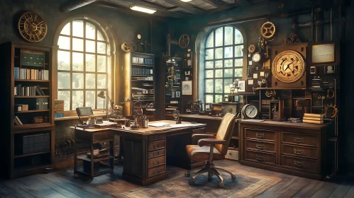 Vintage Steampunk Study Room