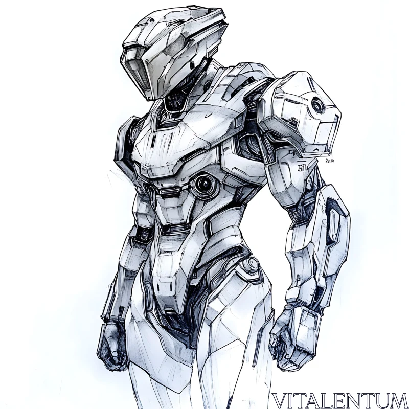 Intricately Designed Futuristic Cyborg Sketch AI Image