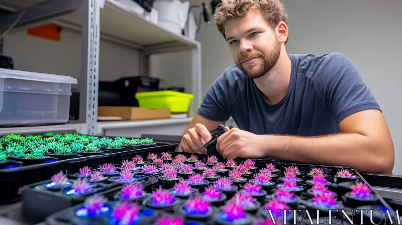 Lab Cultivated Plants with Man AI Image