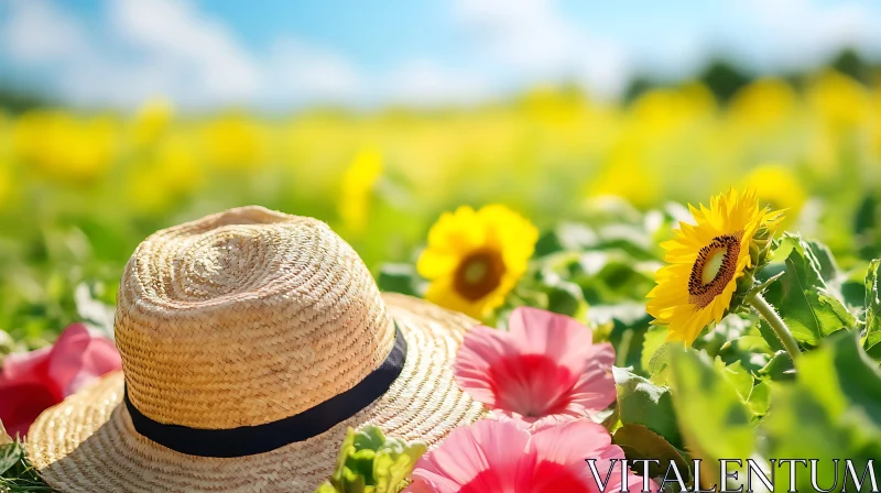 Sunflowers, Hat, and Summer Field AI Image