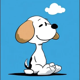 Peaceful Cartoon Dog Under Cloud