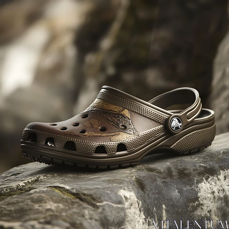 Croc Shoe on Stone Surface AI Image