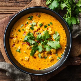 Delicious Yellow Curry Soup in Black Bowl