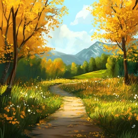 Scenic Autumn Path in Mountain Landscape