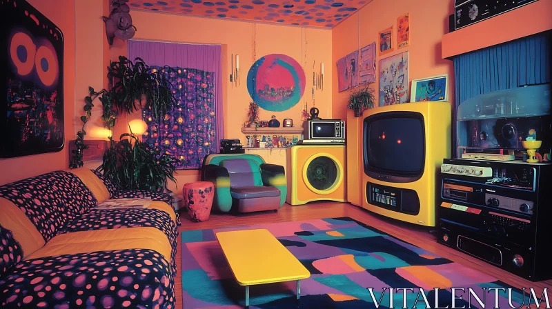 Vintage Interior with Retro Electronics AI Image