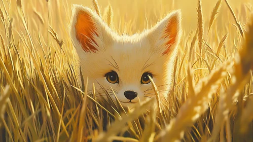 Adorable Fox Peeking Through Wheat