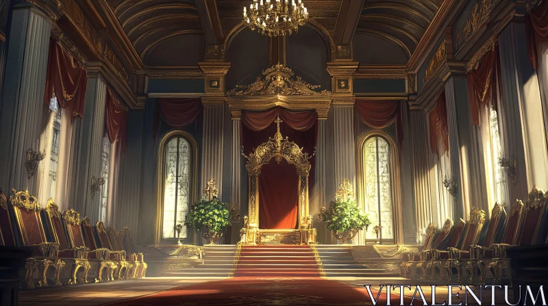 Ornate Throne Room with Golden Details AI Image