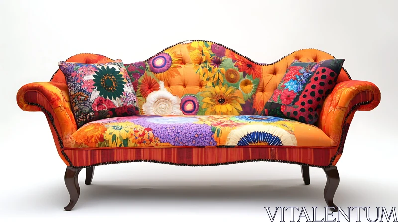 Bright Floral Sofa with Pillows AI Image