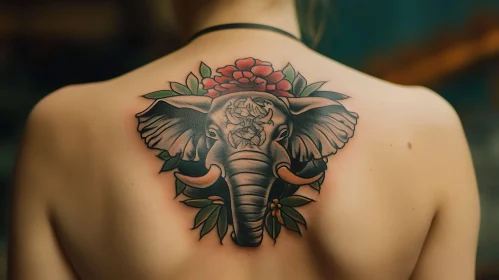 Intricate Elephant and Flowers Tattoo