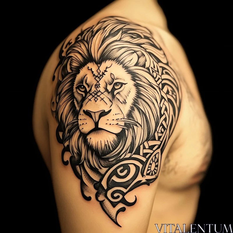 Artistic Lion Tattoo on Shoulder AI Image