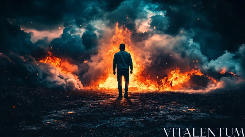 Man Facing Fire and Clouds AI Image